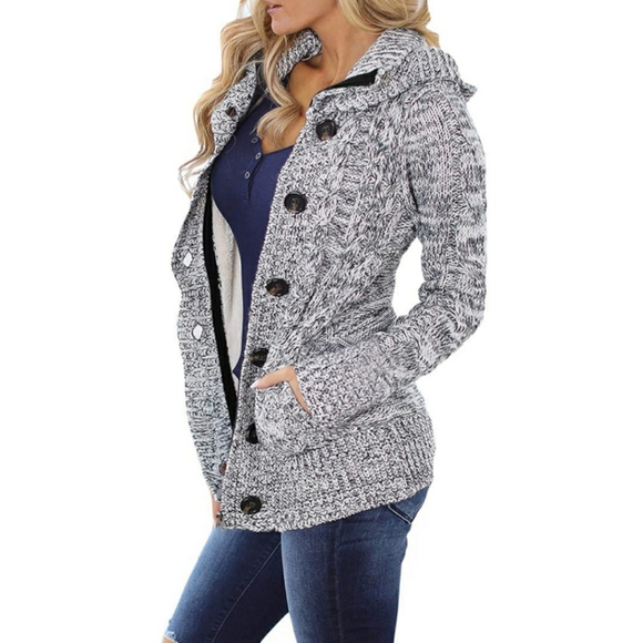 🆕️Hooded Knit Cardigans Button Cable Sweater Coat - Picture 2 of 11